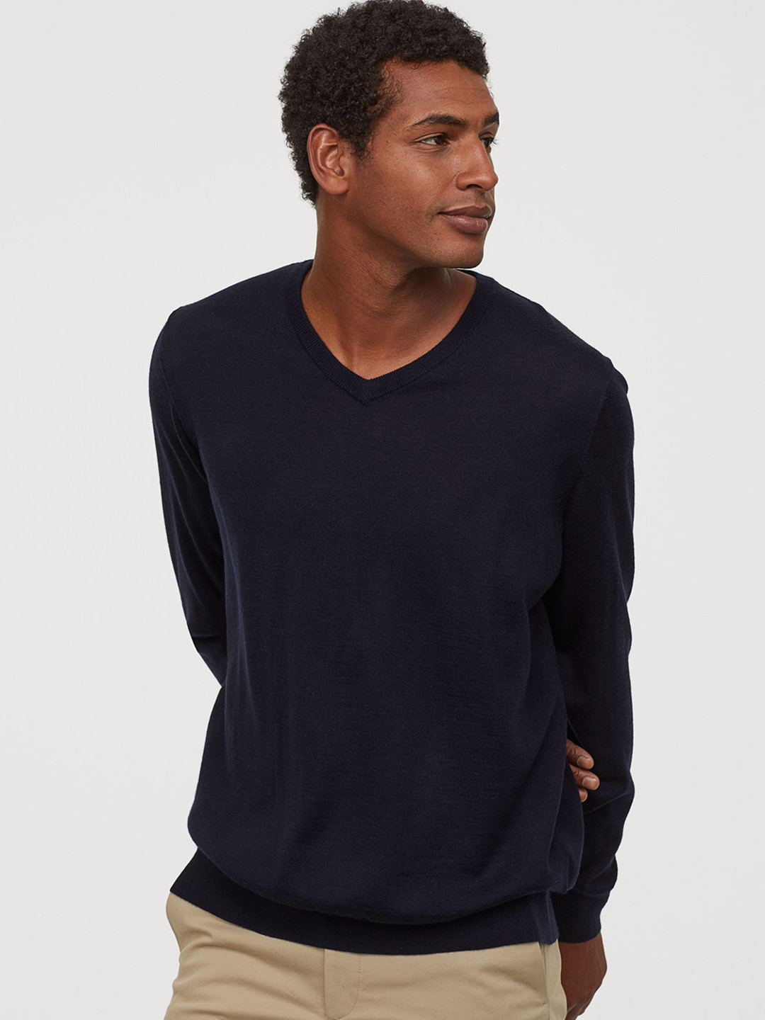 Buy H&M Men Navy Blue Solid Wool Blend Pullover Sweater Sweaters for