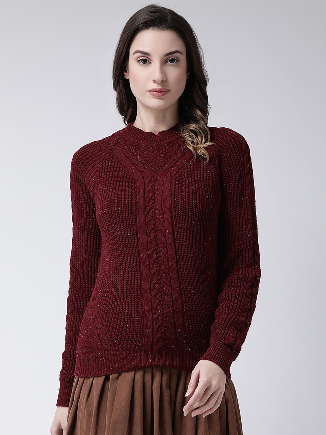 Buy Club York Women Maroon Cable Knit Speckled Pullover Sweater - Sweaters for Women 11014536 