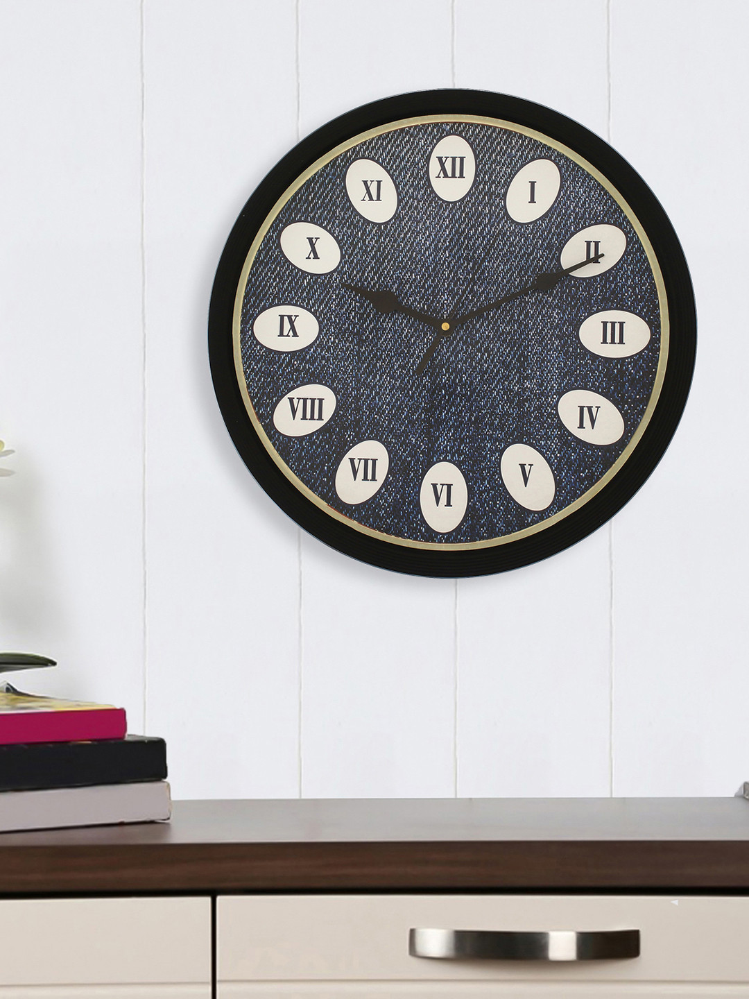 Buy ECraftIndia Blue & Beige Round 31.75cm Printed Analogue Wall Clock