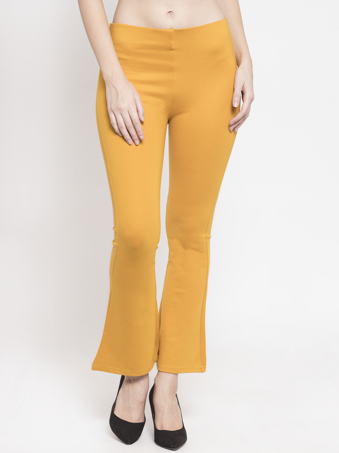 Buy VOXATI Women Mustard Yellow Flared Solid Bootcut Trousers