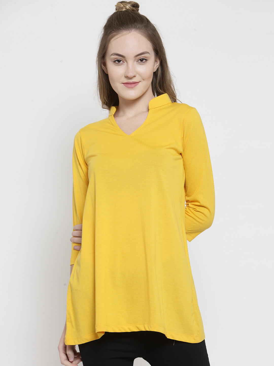 Buy Kalt Women Yellow Solid Knitted Tunic Tunics for Women 11028628