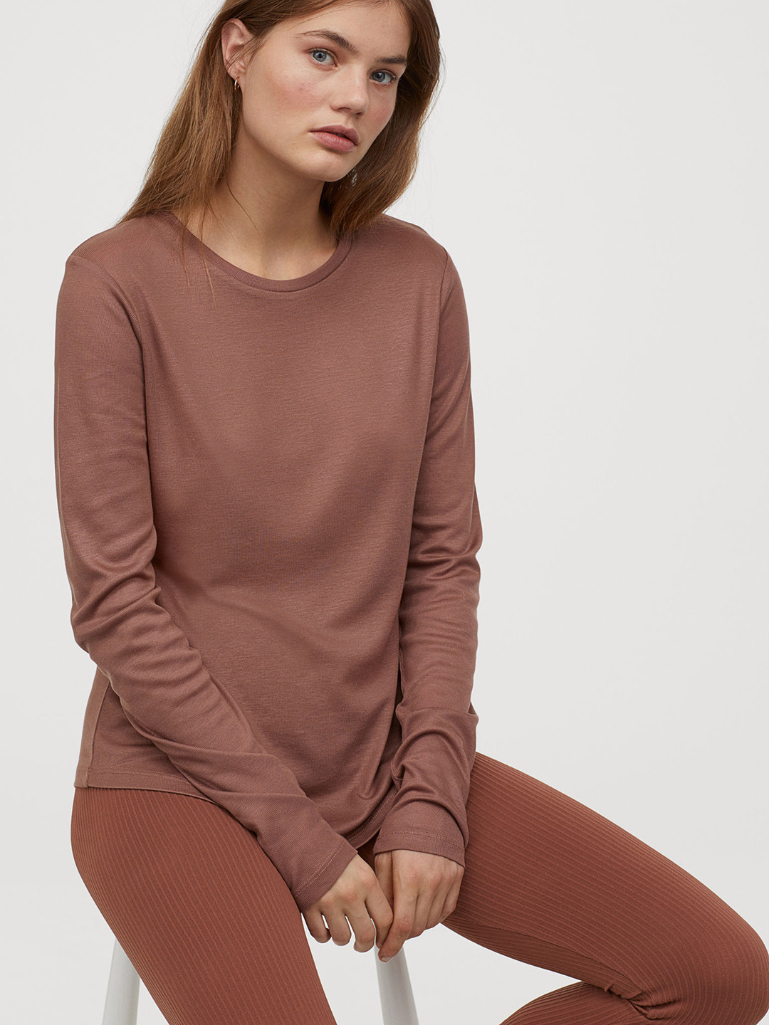 Buy H&M Women Brown Solid Lyocell Top Sweatshirts for Women 11027236