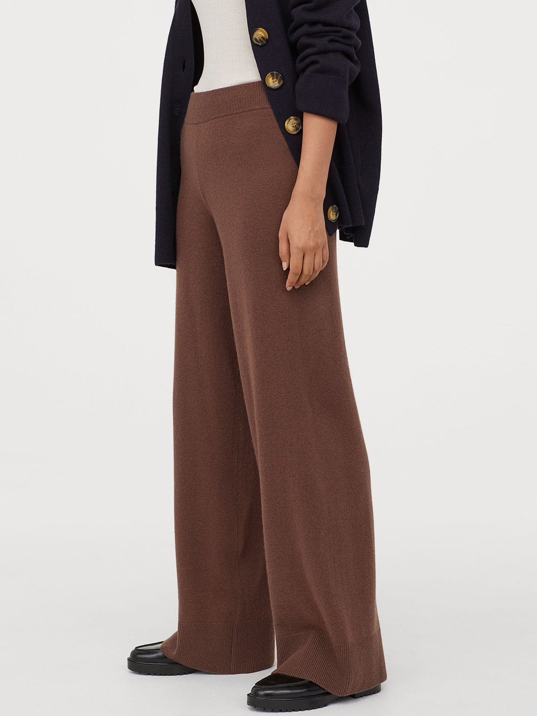 Buy H&M Women Brown Solid Wide Cashmere Trousers Trousers for Women
