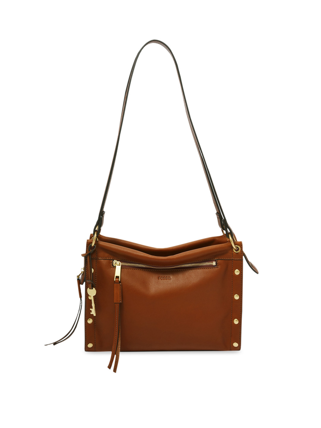 Buy Fossil Brown Embellished Leather Shoulder Bag Handbags for Women
