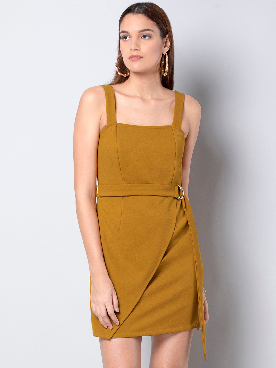 Buy FabAlley Women Mustard Yellow Solid Sheath Dress Dresses for