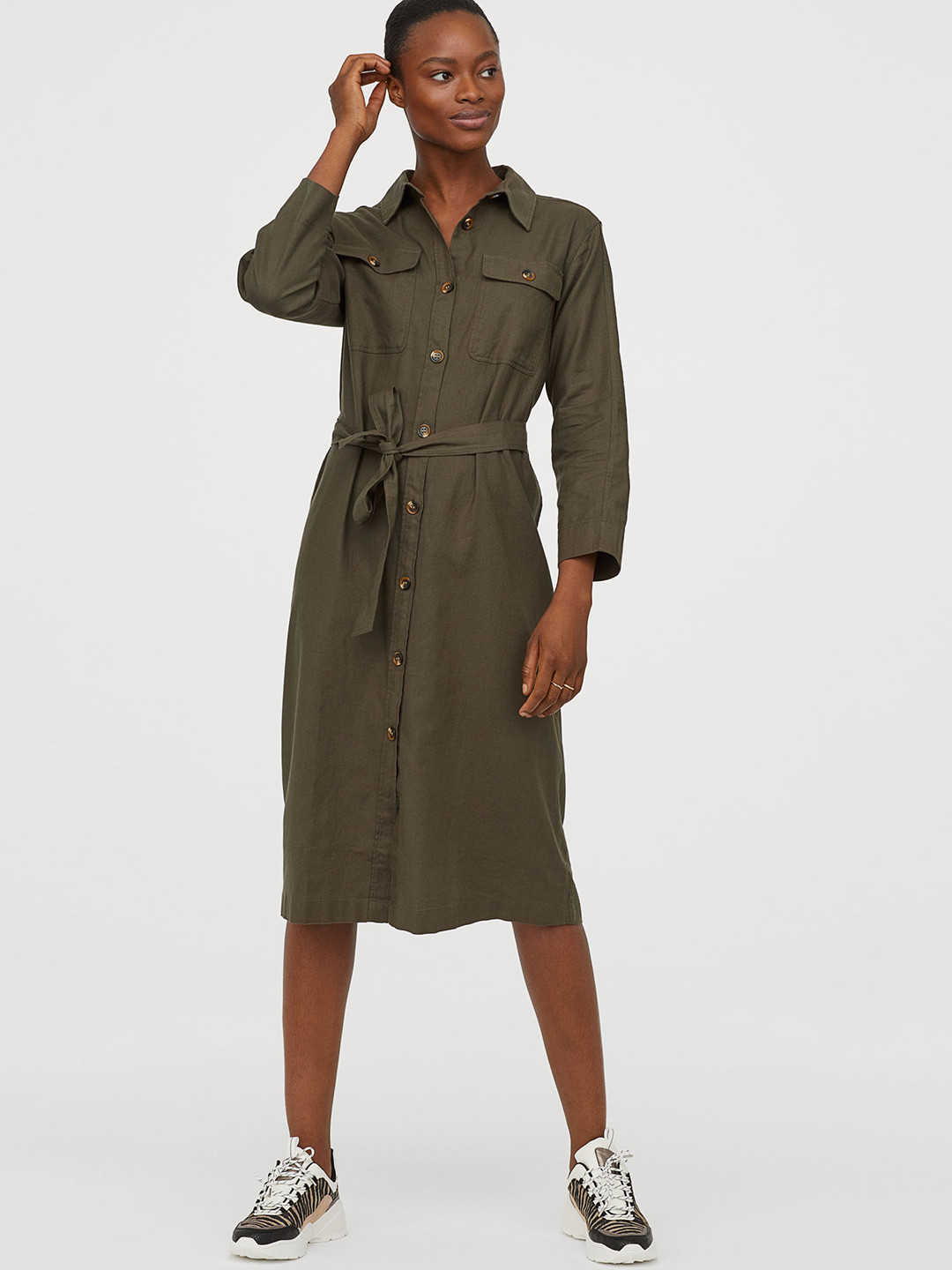 Buy H&M Women Green Solid Twill Shirt Dress Dresses for Women