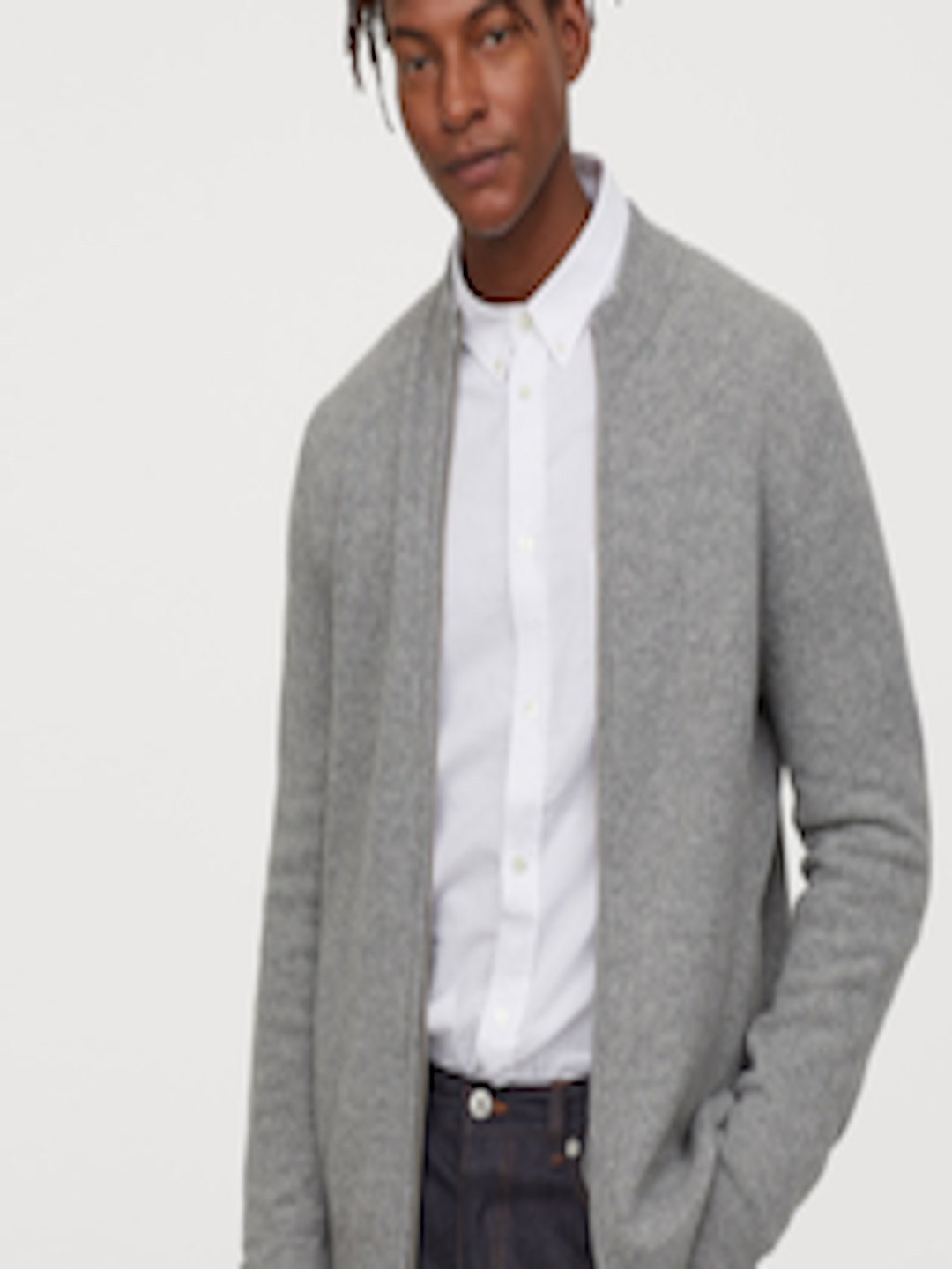Buy H&M Men Grey Solid Lambswool Cardigan - Sweaters for Men 11030596 ...