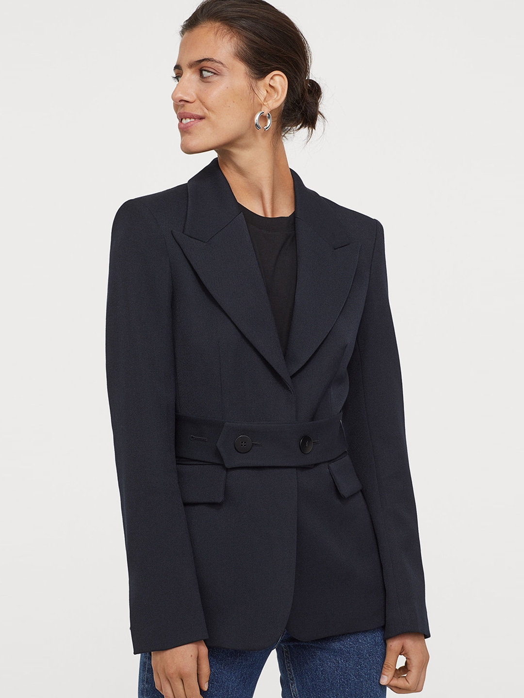 Buy H&M Women Black Fitted Wool Blend Jacket - Blazers for Women ...