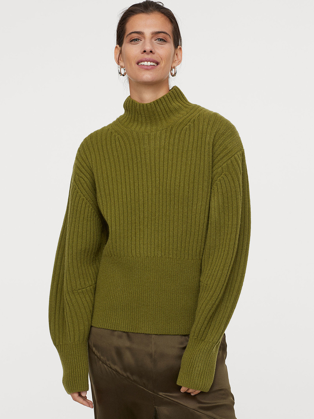 Buy H&M Olive Green Knitted Wool Jumper Sweaters for Women 11027382