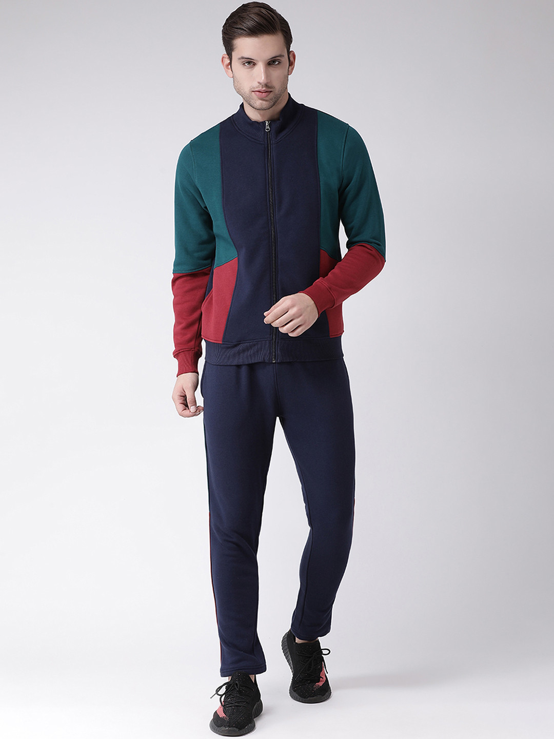 Buy Club York Men Navy Blue & Teal Green Colour Blocked Tracksuit