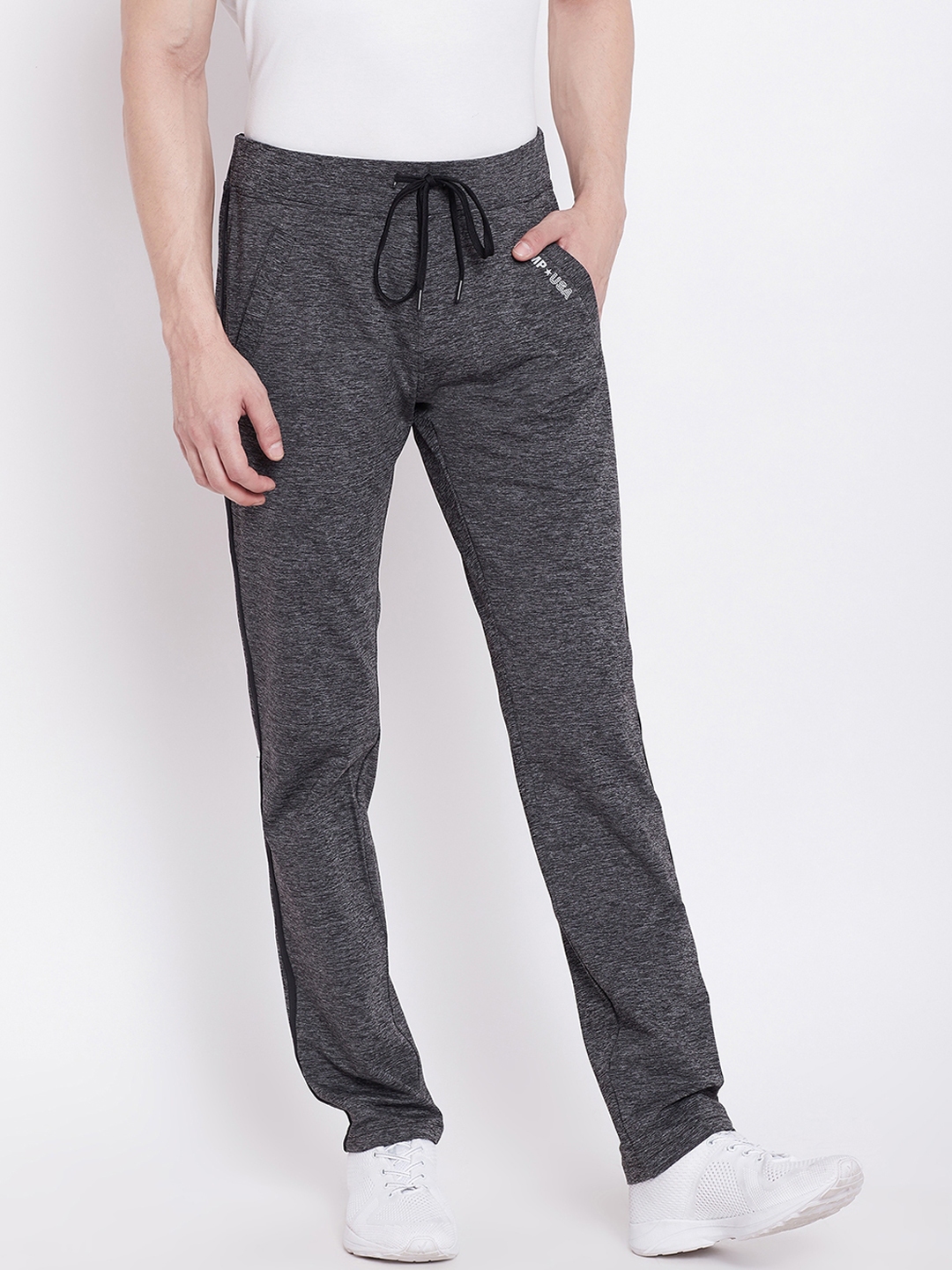 Buy JUMP USA Men Charcoal Grey Solid Slim Fit Active Wear Track Pants ...