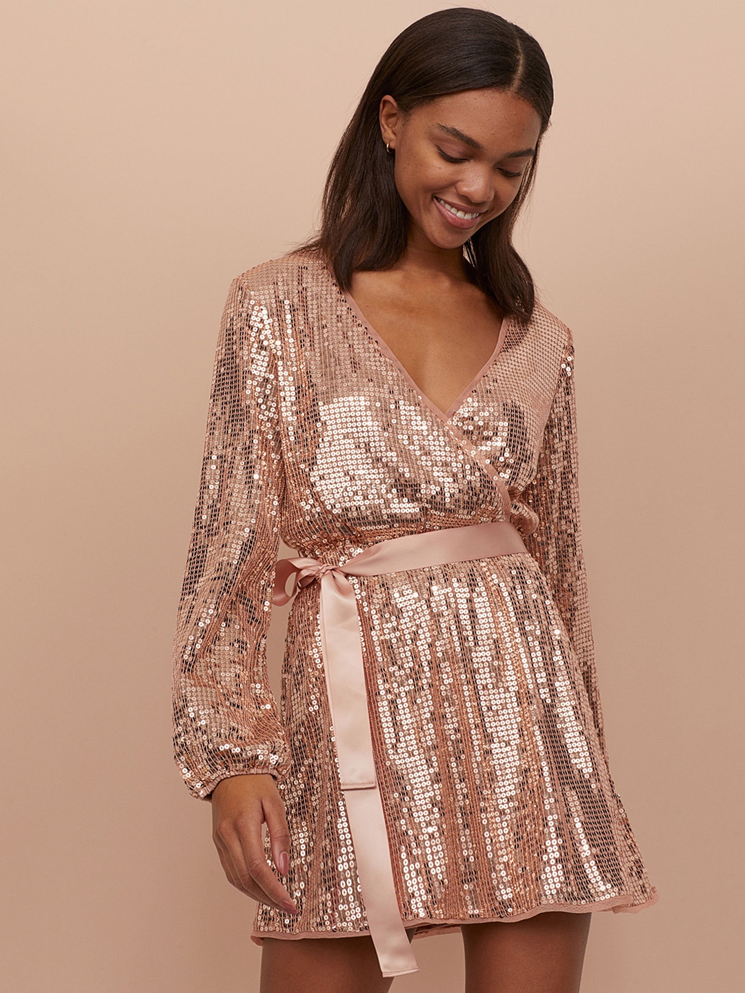 Buy H&M Women Solid V Neck Sequined Dress Dresses for