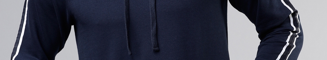Buy HIGHLANDER Men Navy Blue & White Solid Hooded Pullover Sweatshirt ...