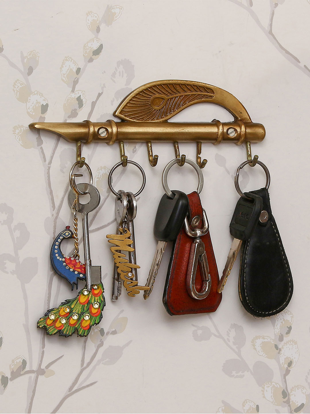 Buy ECraftIndia Brown Krishna Morpankh And Flute Design Brass Key