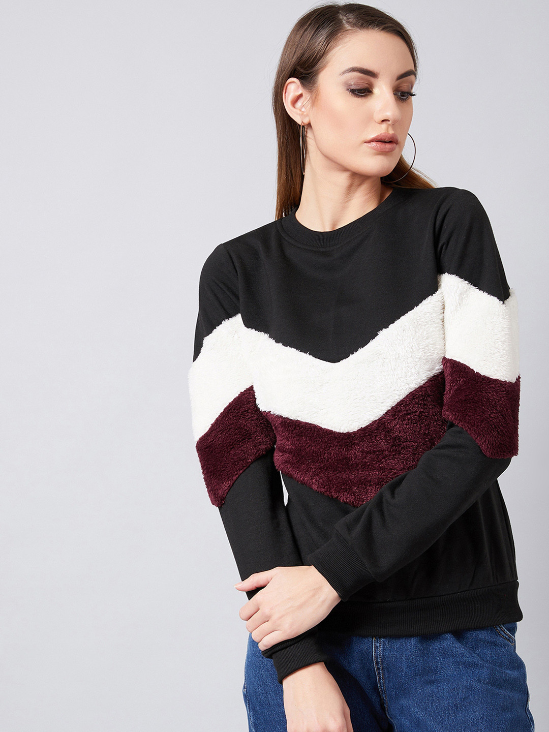 Buy Athena Women Black & White Self Design Sweatshirt Sweatshirts for