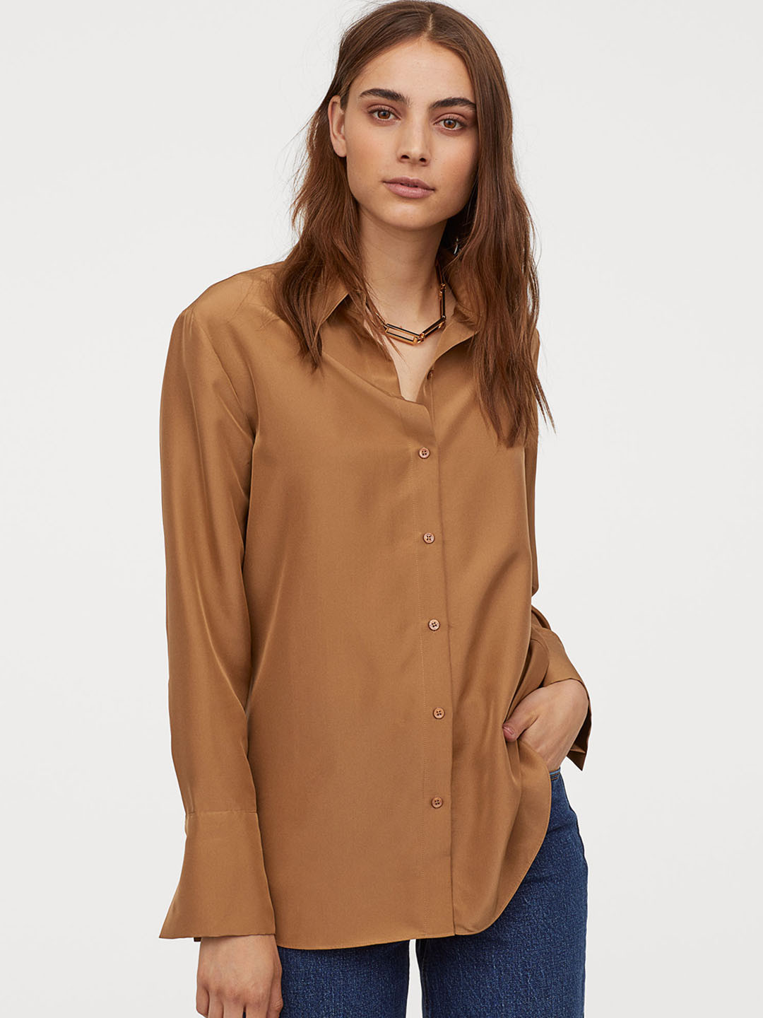 Buy H&M Women Brown Solid Silk Shirt Shirts for Women 11038042 Myntra