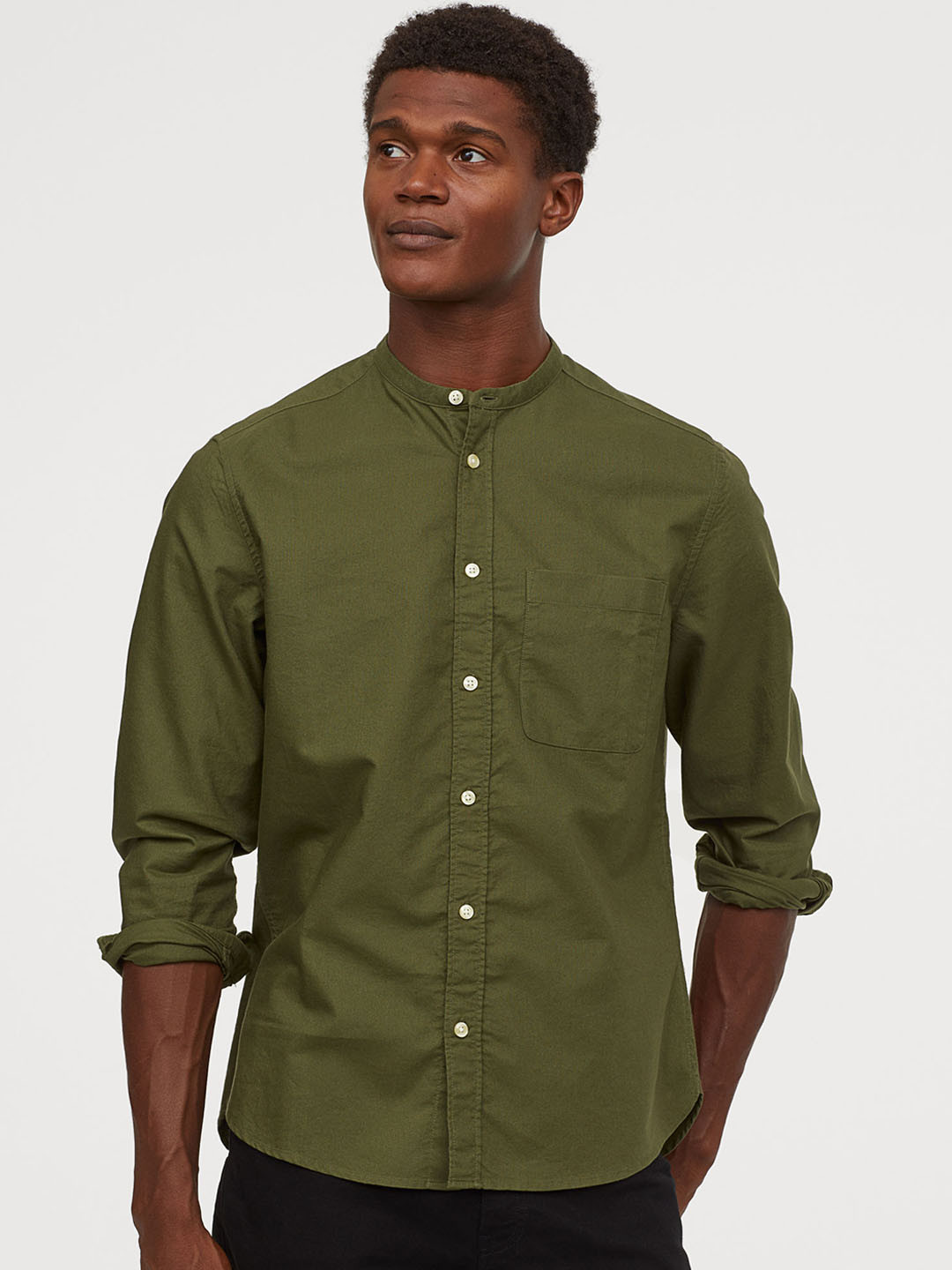 Buy H&M Men Green Grandad Shirt Regular Fit Shirts for Men 11038086