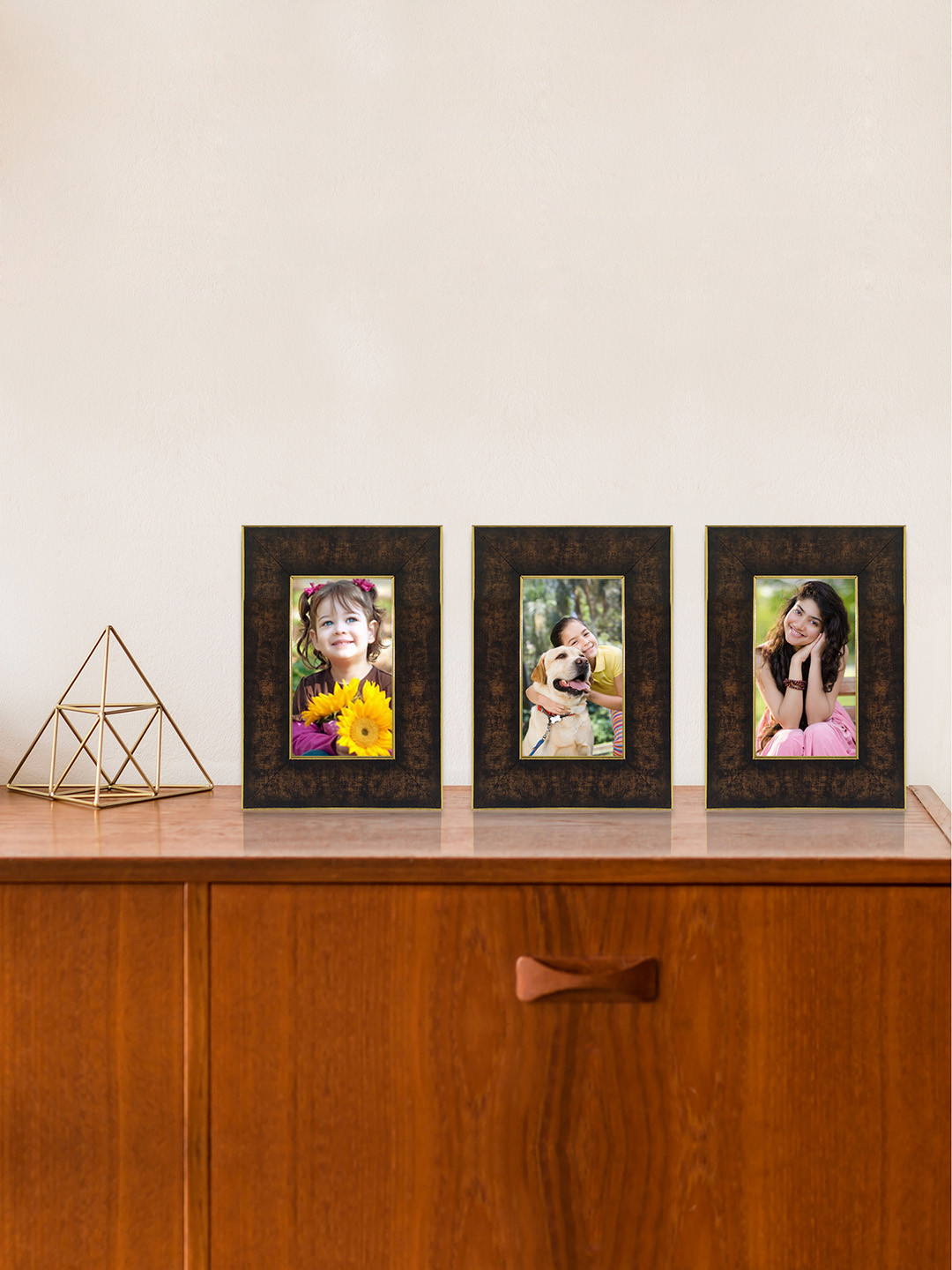 Buy RANDOM Set Of 3 Brown & Gold Toned Table Top Photo Frames Photo