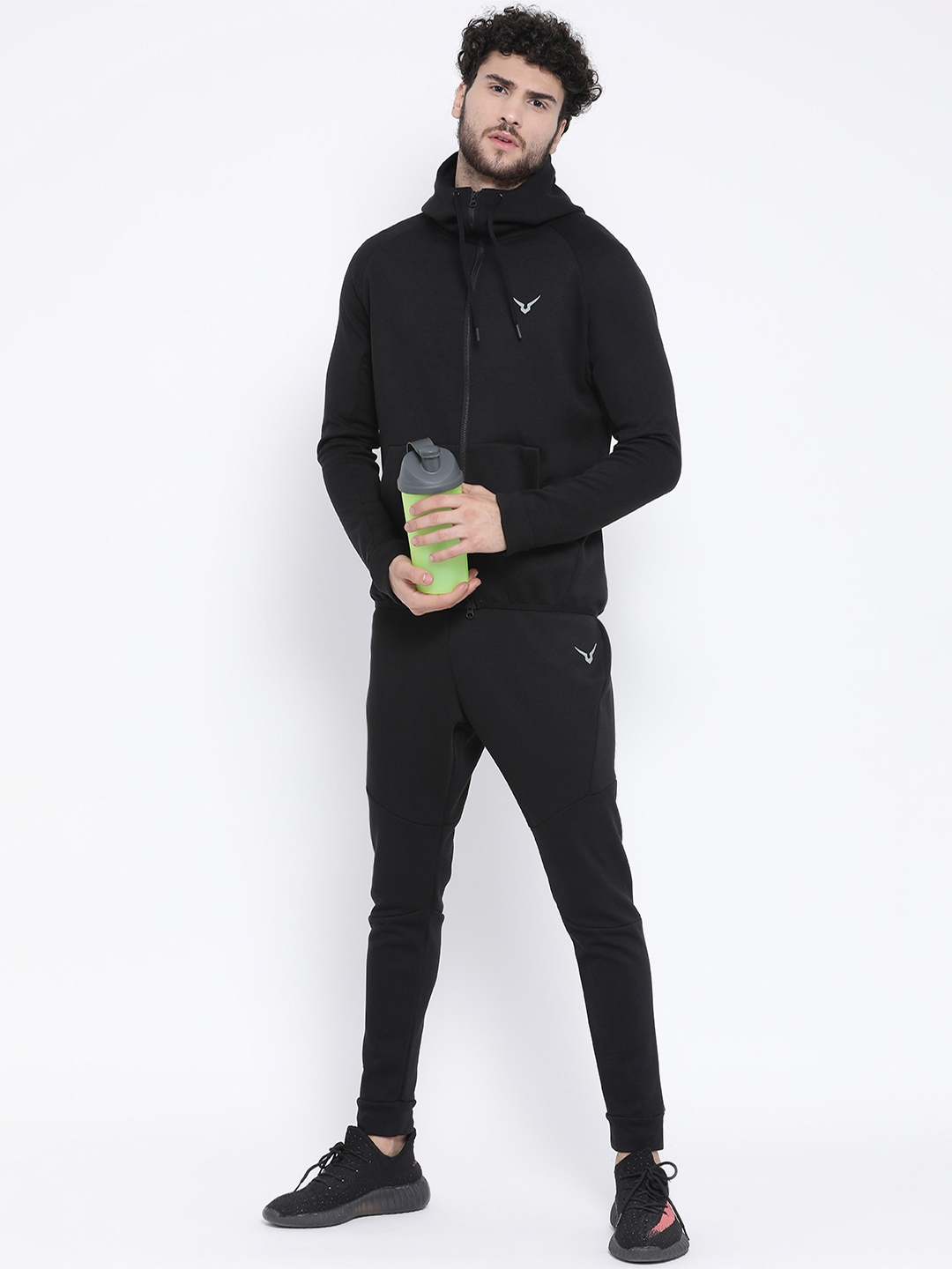 Buy Invincible Men Black Solid Tech Fleece Hooded Tracksuit ...