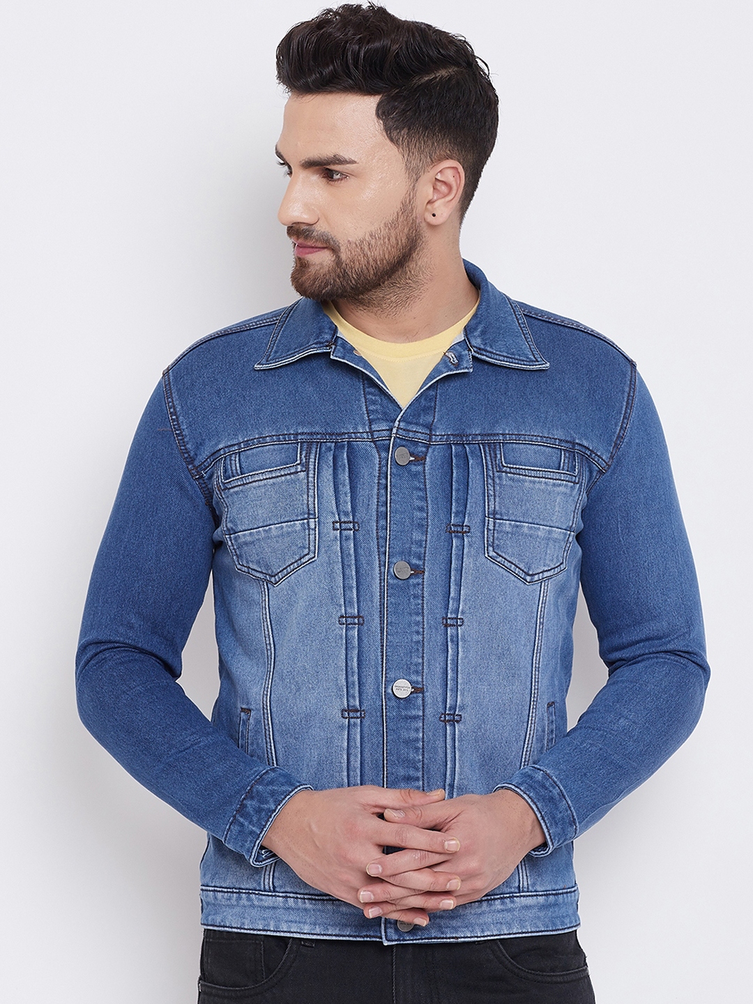 Buy KROSSSTITCH Men Blue Solid Lightweight Denim Jacket - Jackets for ...