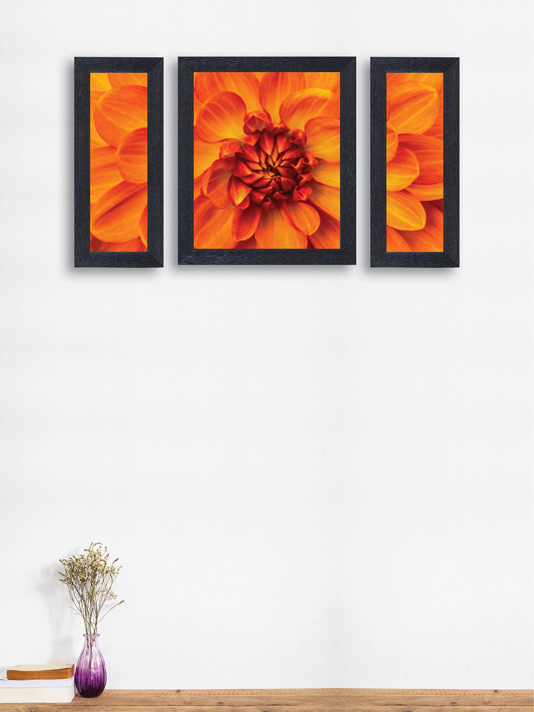 Buy Nest ART Set Of 3 Orange Flowers Synthetic Wood Wall Art Wall Art