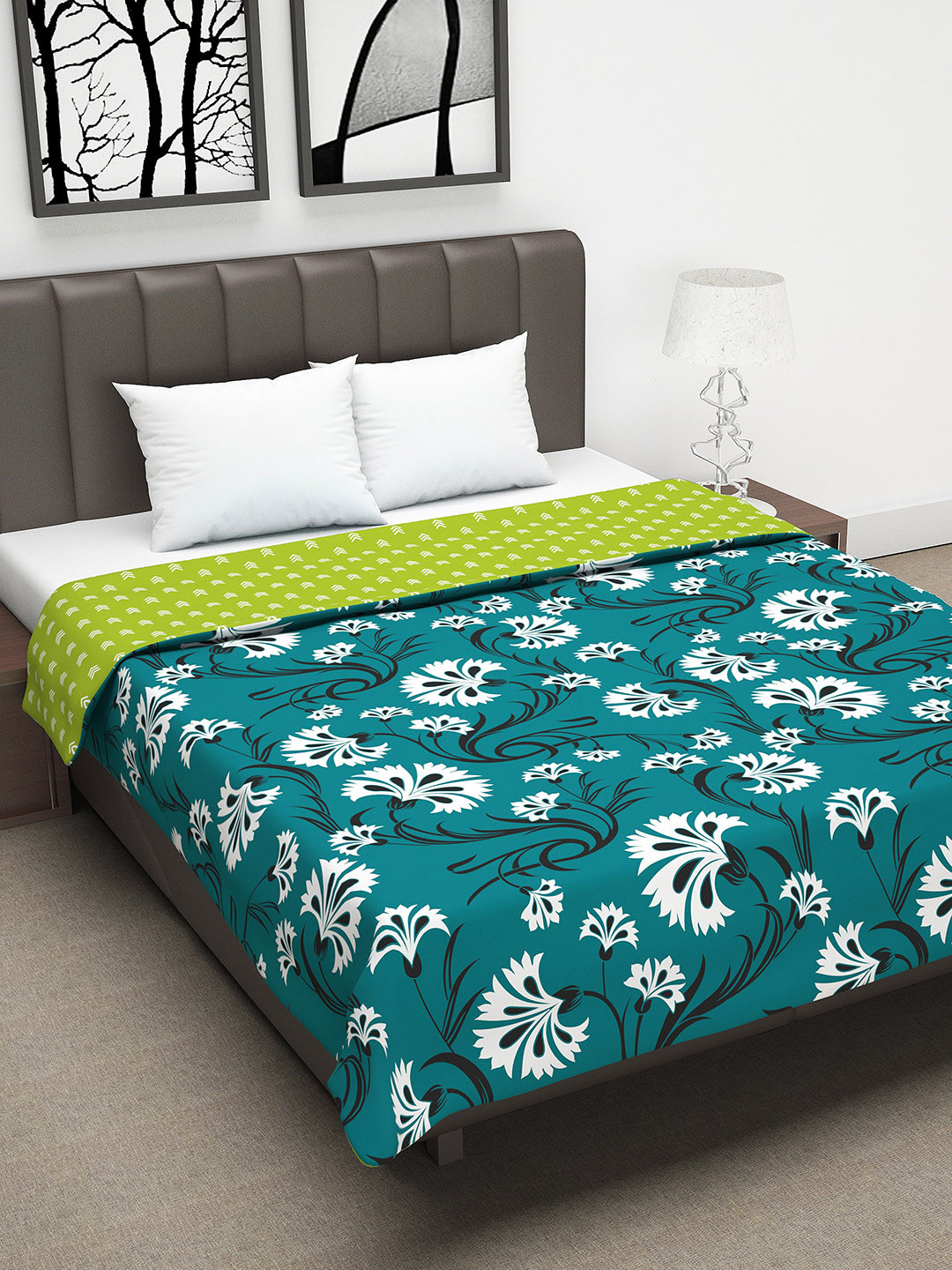 Buy Divine Casa Green Floral AC Room 110 GSM Double Bed Dohar
