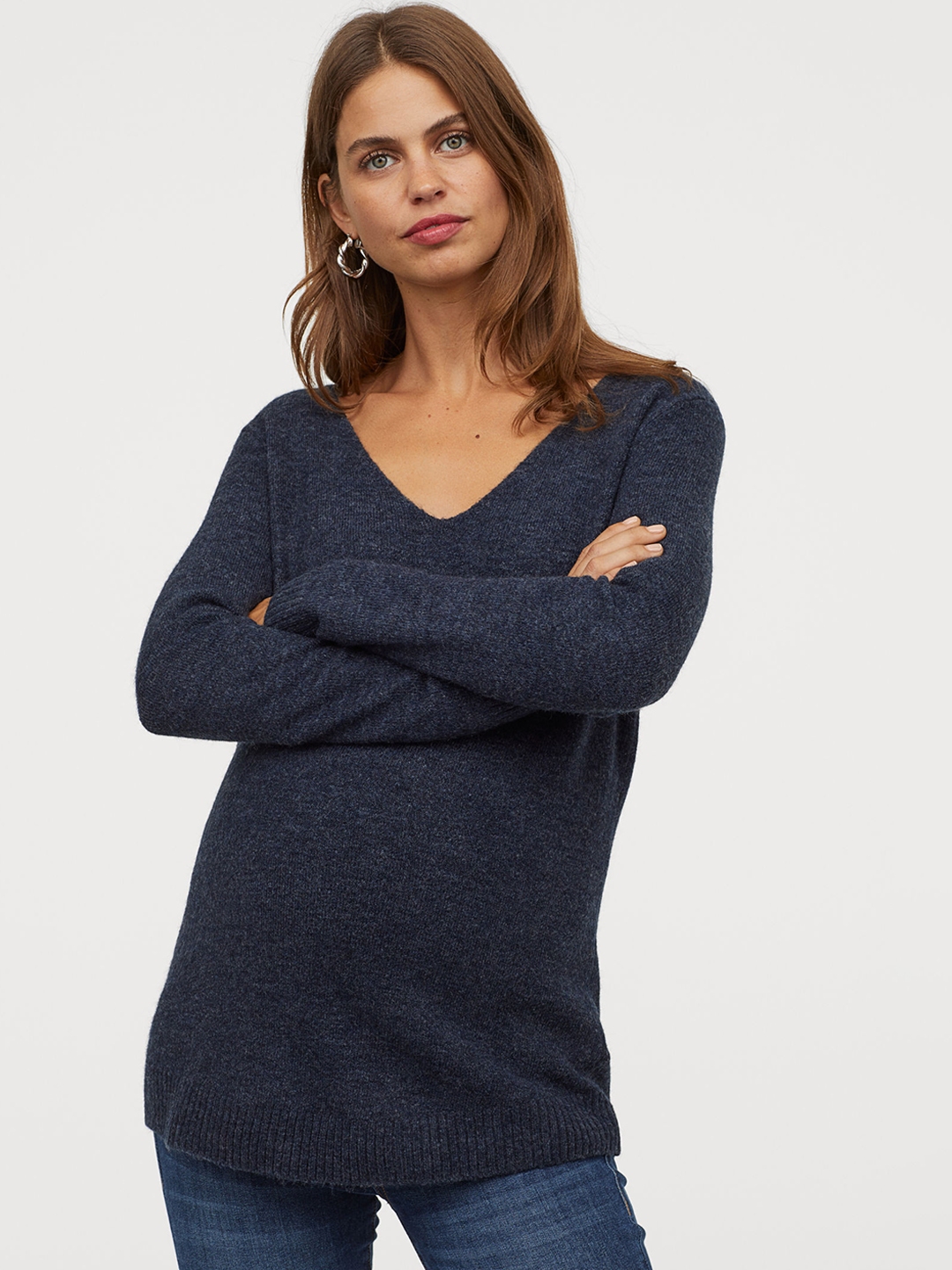 ladies navy v neck jumper