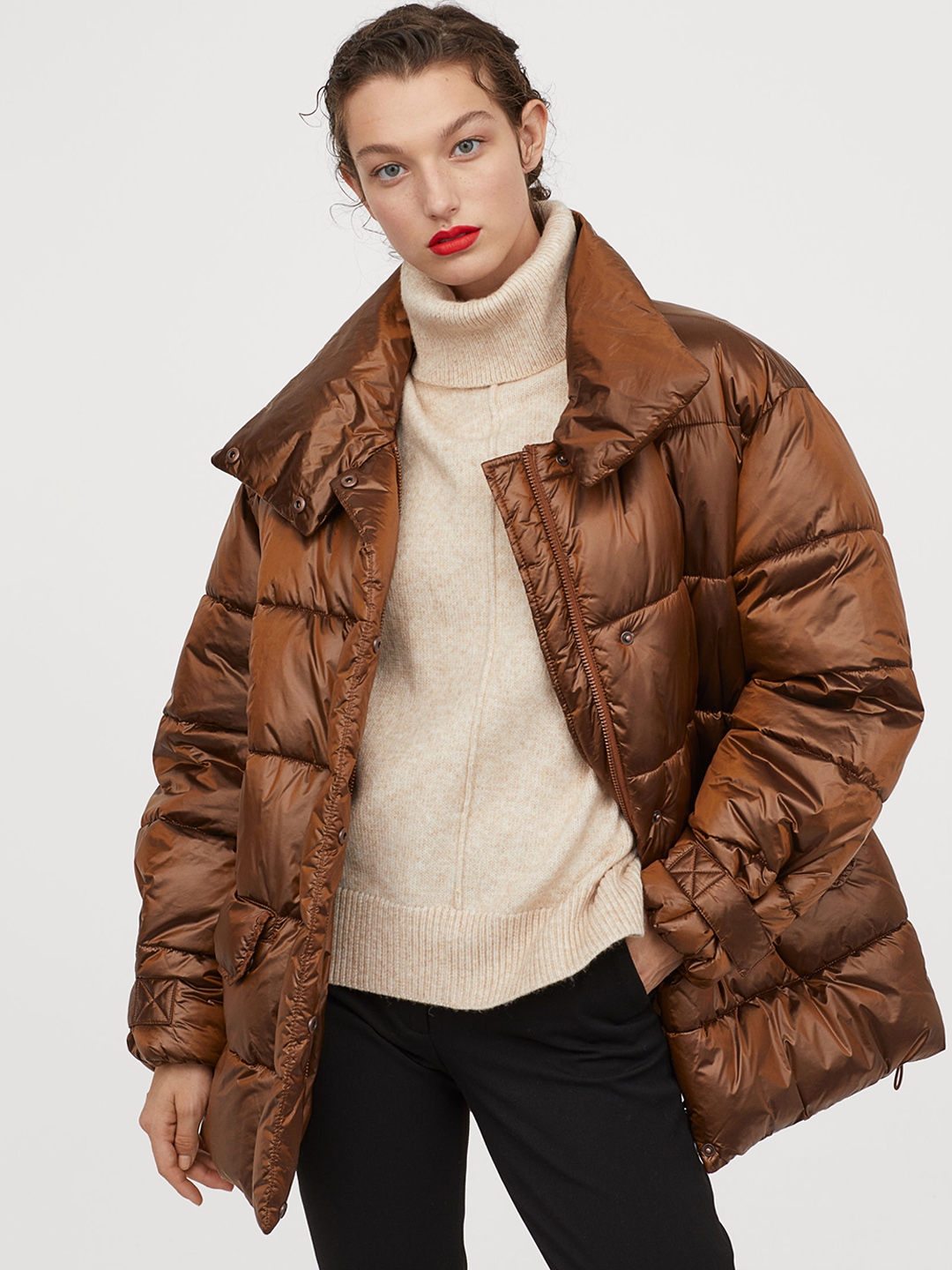 Buy H&M Women Brown Solid Metallic Puffer Jacket - Jackets for Women