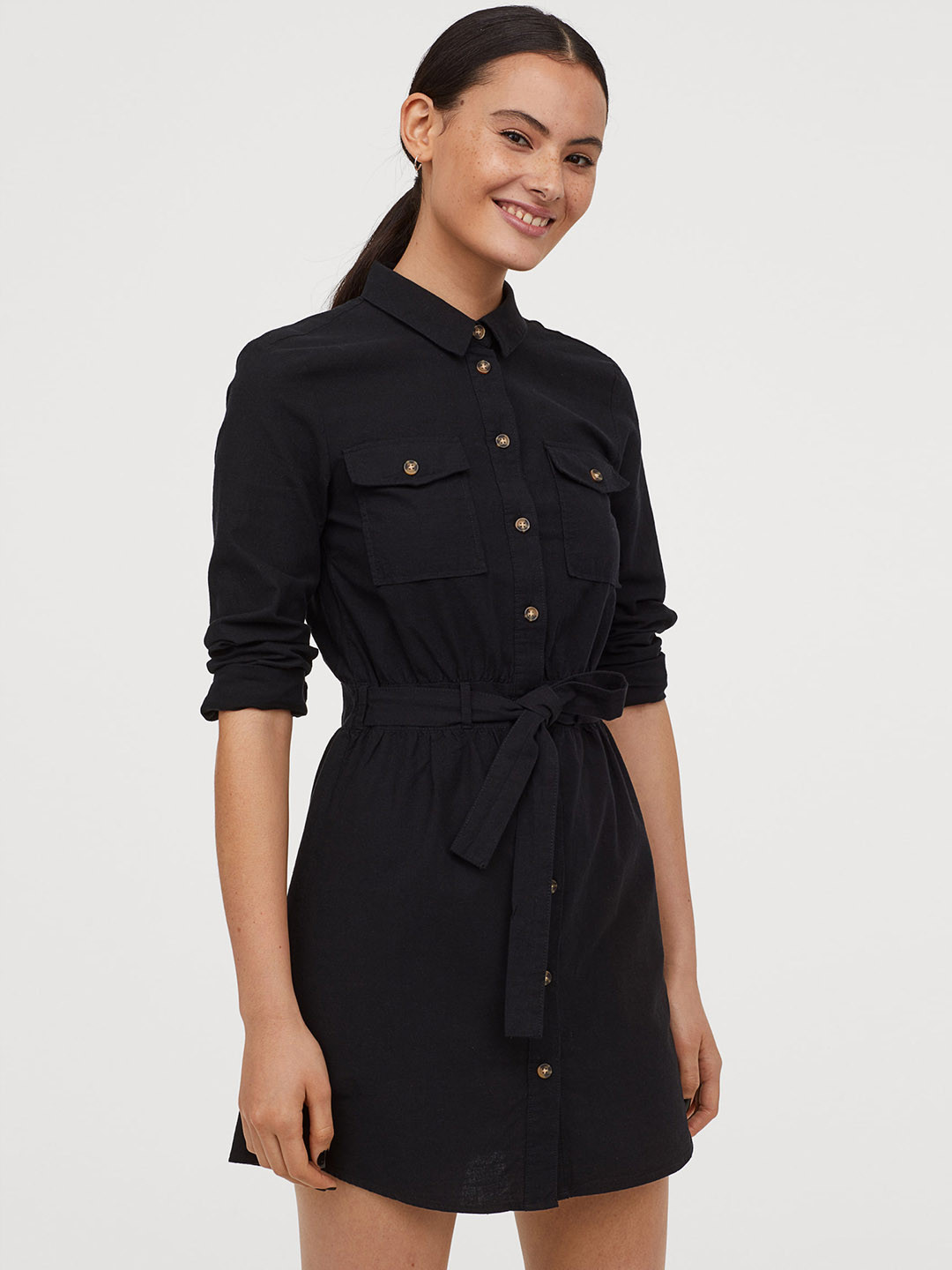 Buy H&M Women Black Solid Cotton Utility Dress Dresses for Women