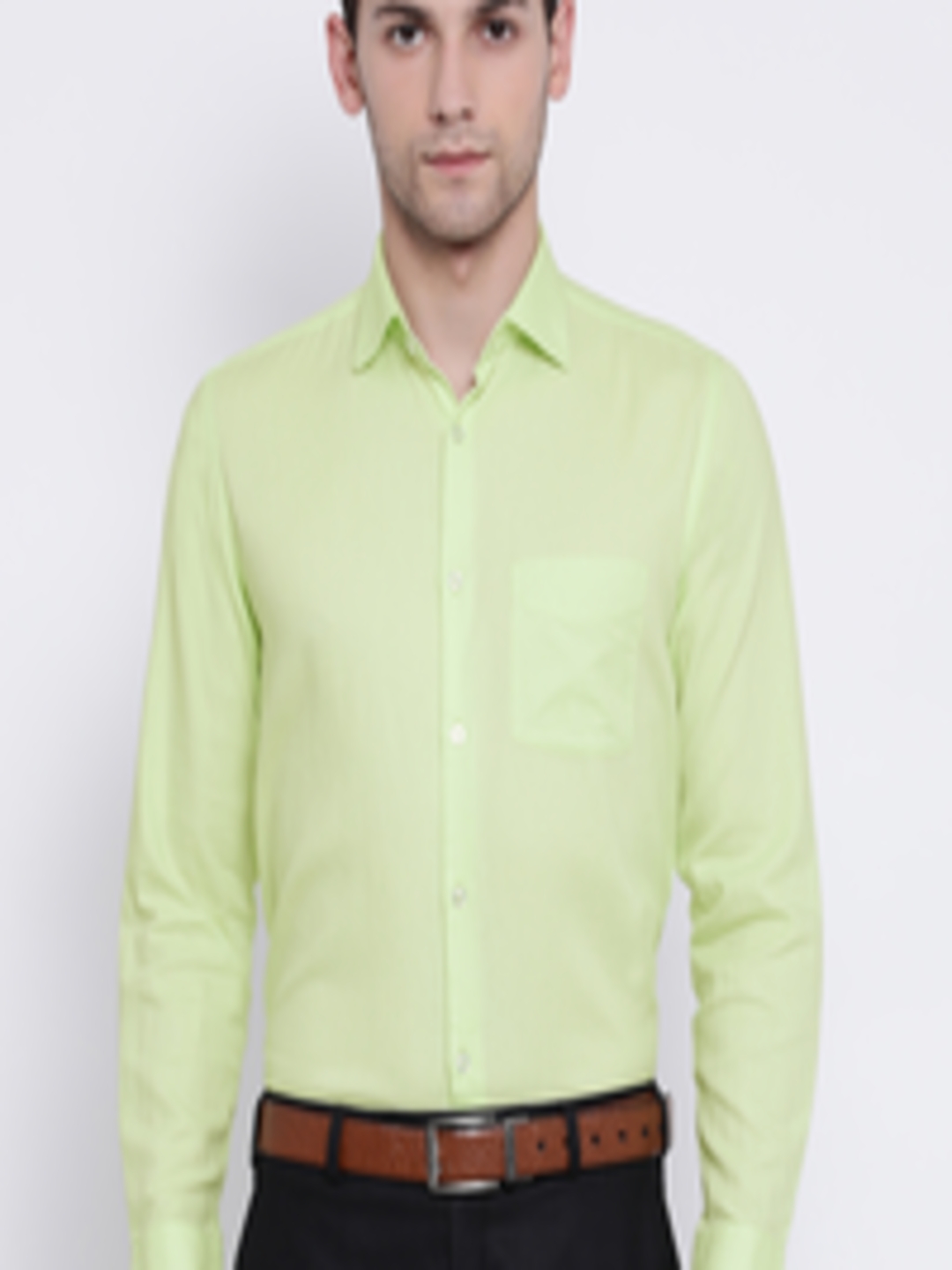 Buy Richlook Men Lime Green Solid Regular Fit Formal Shirt - Shirts for ...