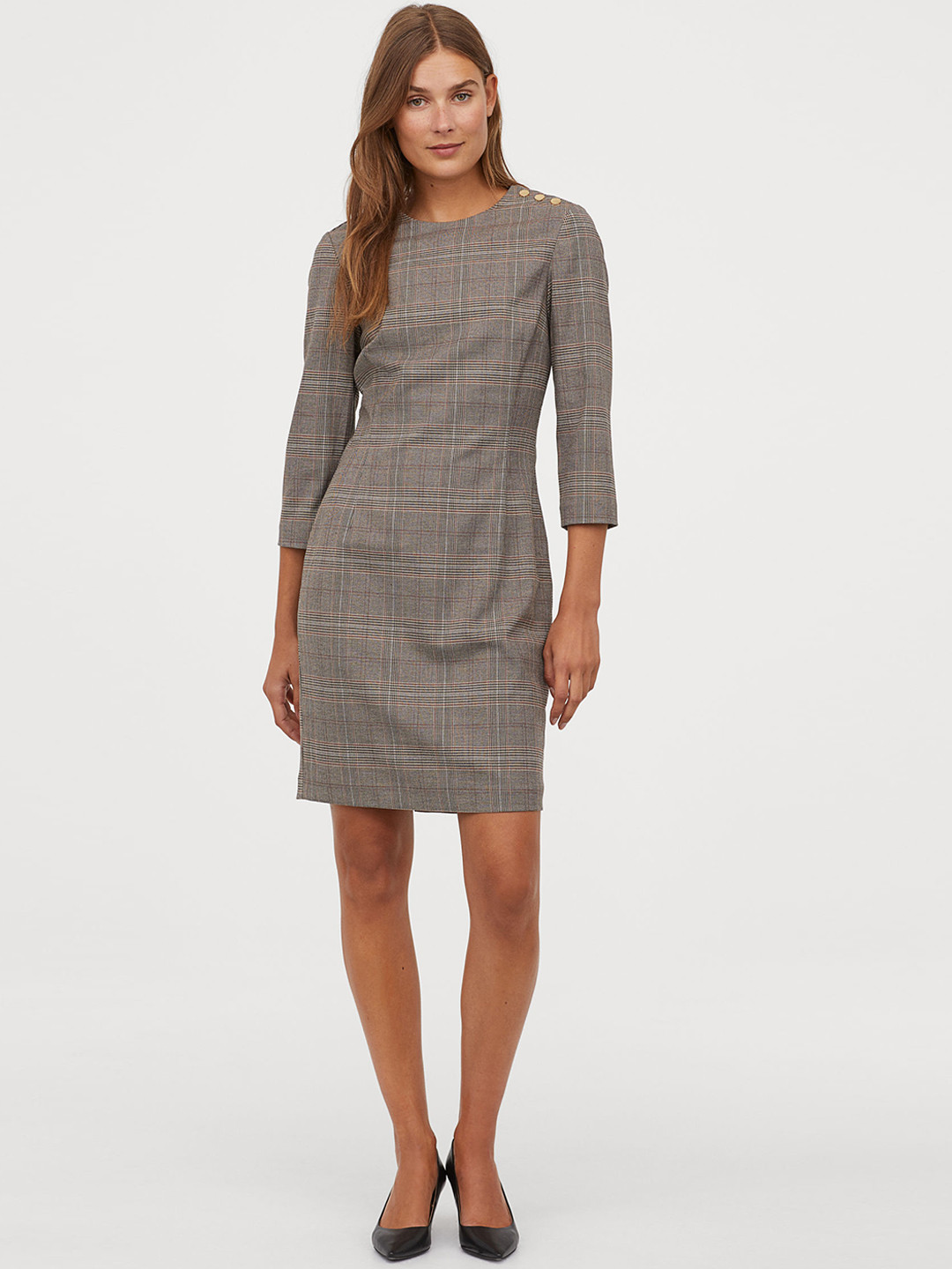 Buy H&M Women Beige & Grey Fitted Dress Dresses for Women 11060596