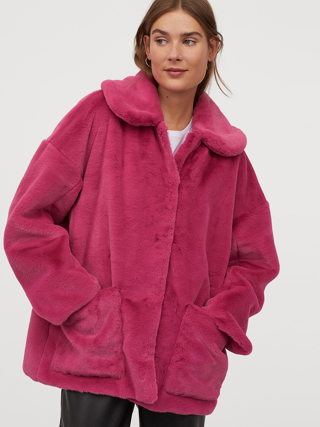 Buy H&M Women Pink Faux Fur Jacket Jackets for Women 11060814 Myntra