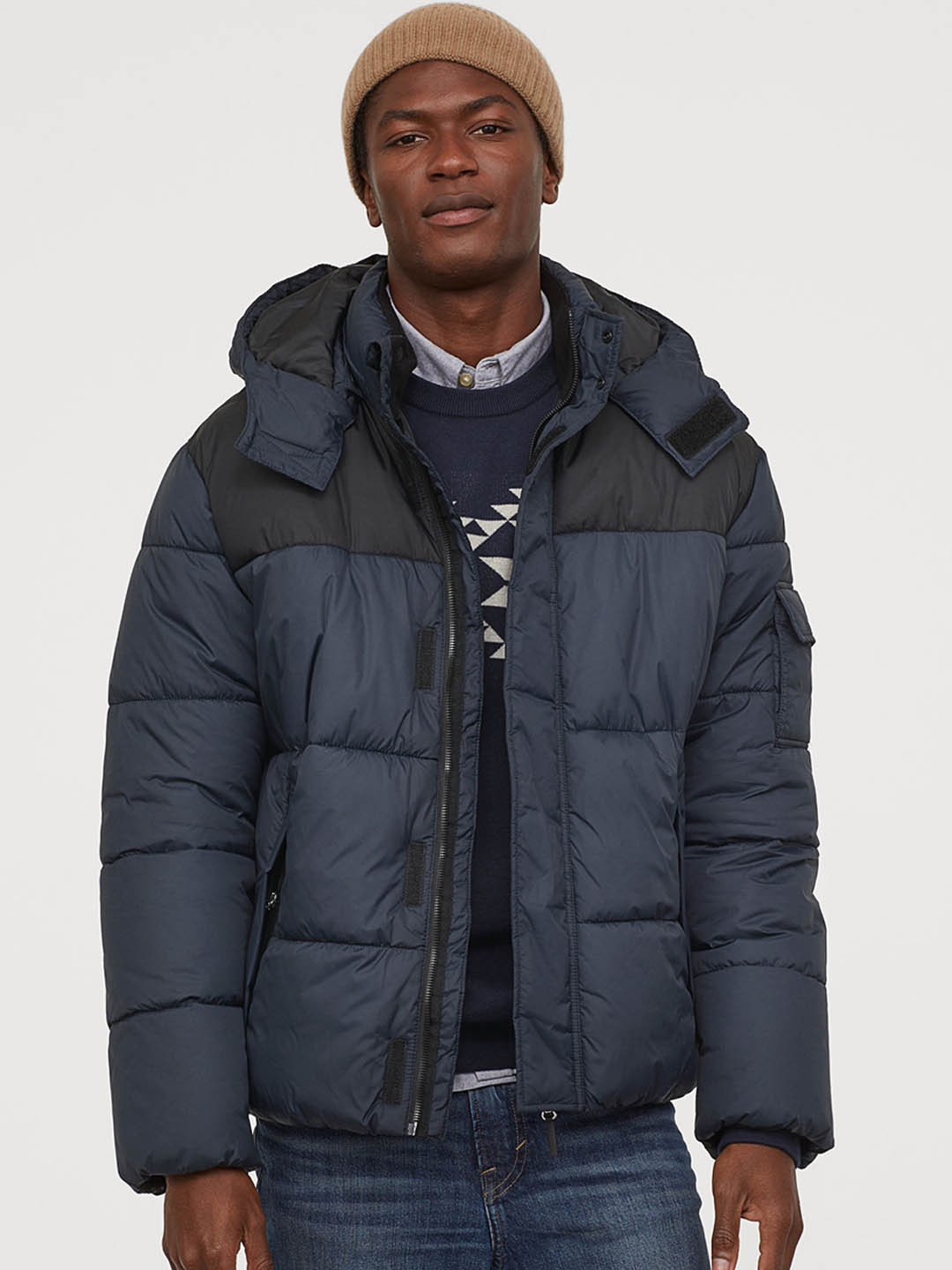 Buy H&M Men Navy Blue Padded Hooded Jacket Jackets for Men 11060794