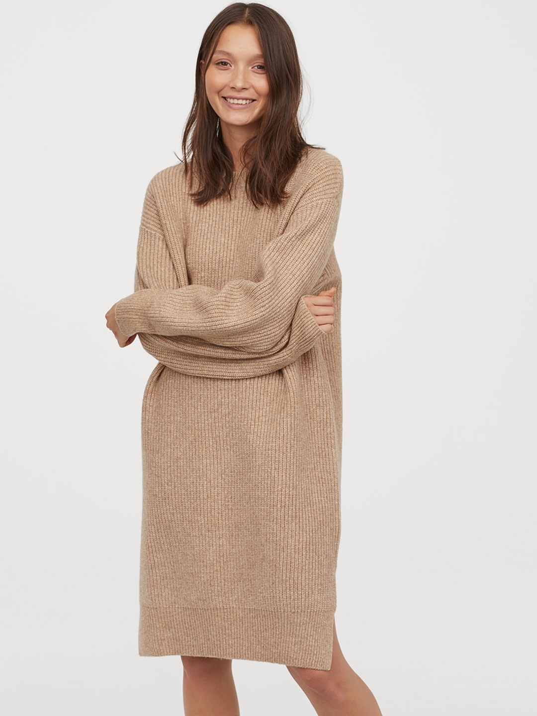 Buy H&M Beige Sweater Rib Knit Dress Dresses for Women 11060770 Myntra