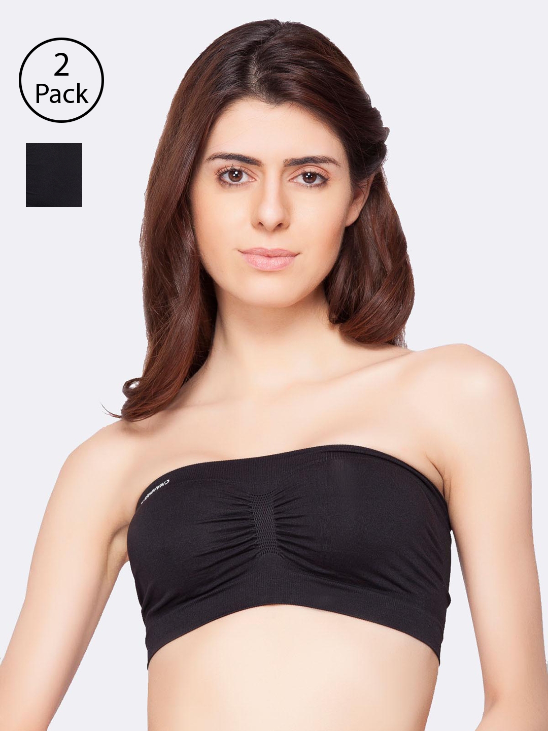 Buy C9 AIRWEAR Pack Of 2 Black Solid Non Wired Non Padded Bandeau Bras ...