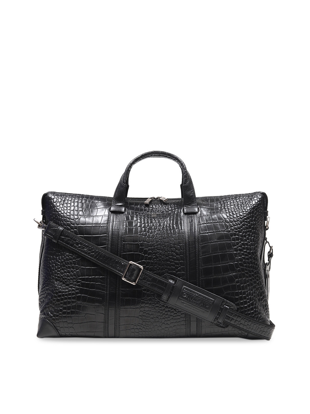 Buy Da Milano Unisex Black Textured Leather Duffel Bag Duffel Bag for