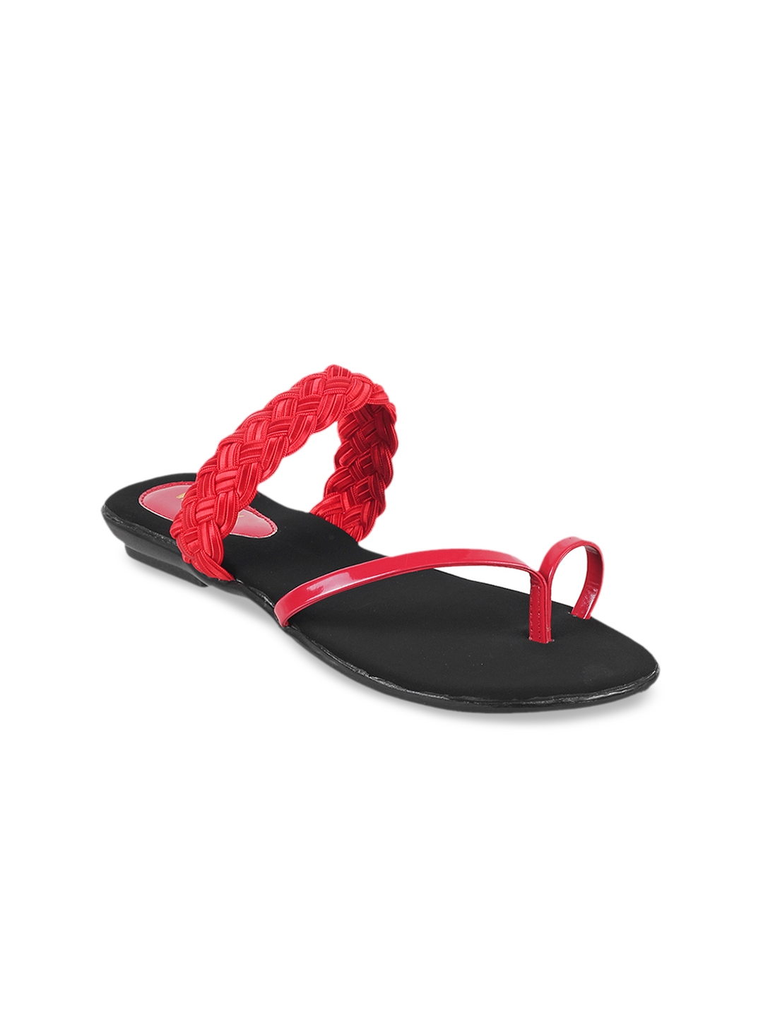 open toe red flats