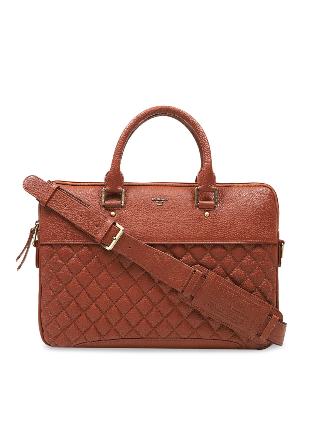 Buy Da Milano Unisex Brown Solid Leather Laptop Bag Laptop Bag for