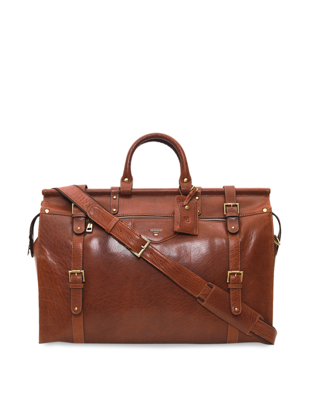 Buy Da Milano Unisex Brown Solid Leather Duffel Bag Duffel Bag for