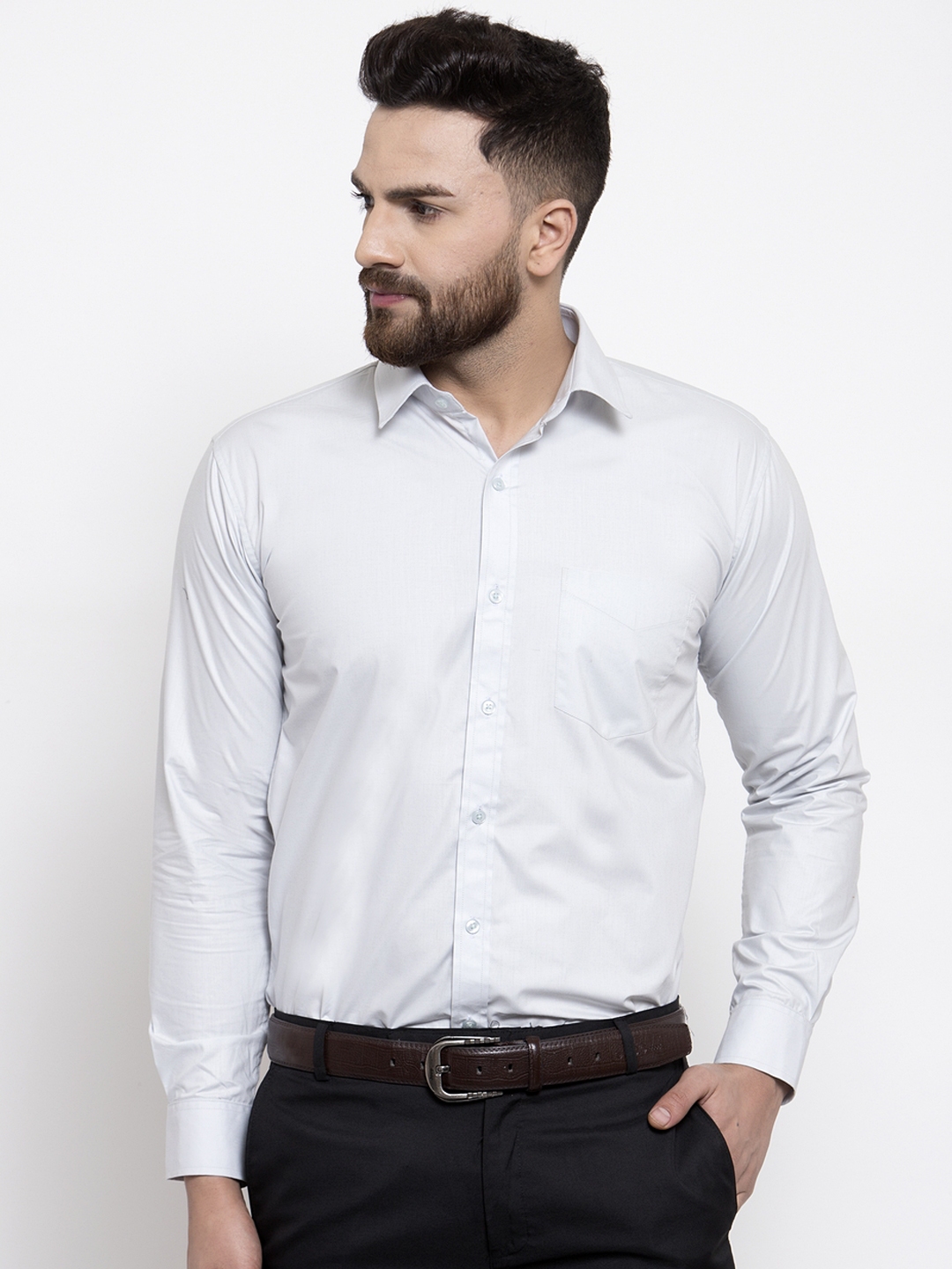 Buy Hancock Men Grey Slim Fit Solid Formal Shirt - Shirts for Men ...