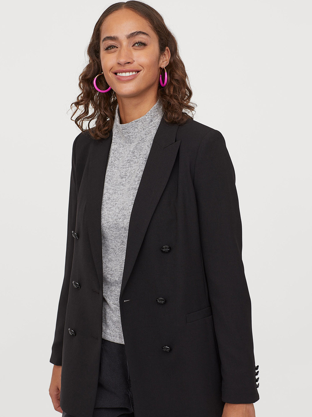 Buy H&M Women Black Double Breasted Jacket Blazers for Women 11082078