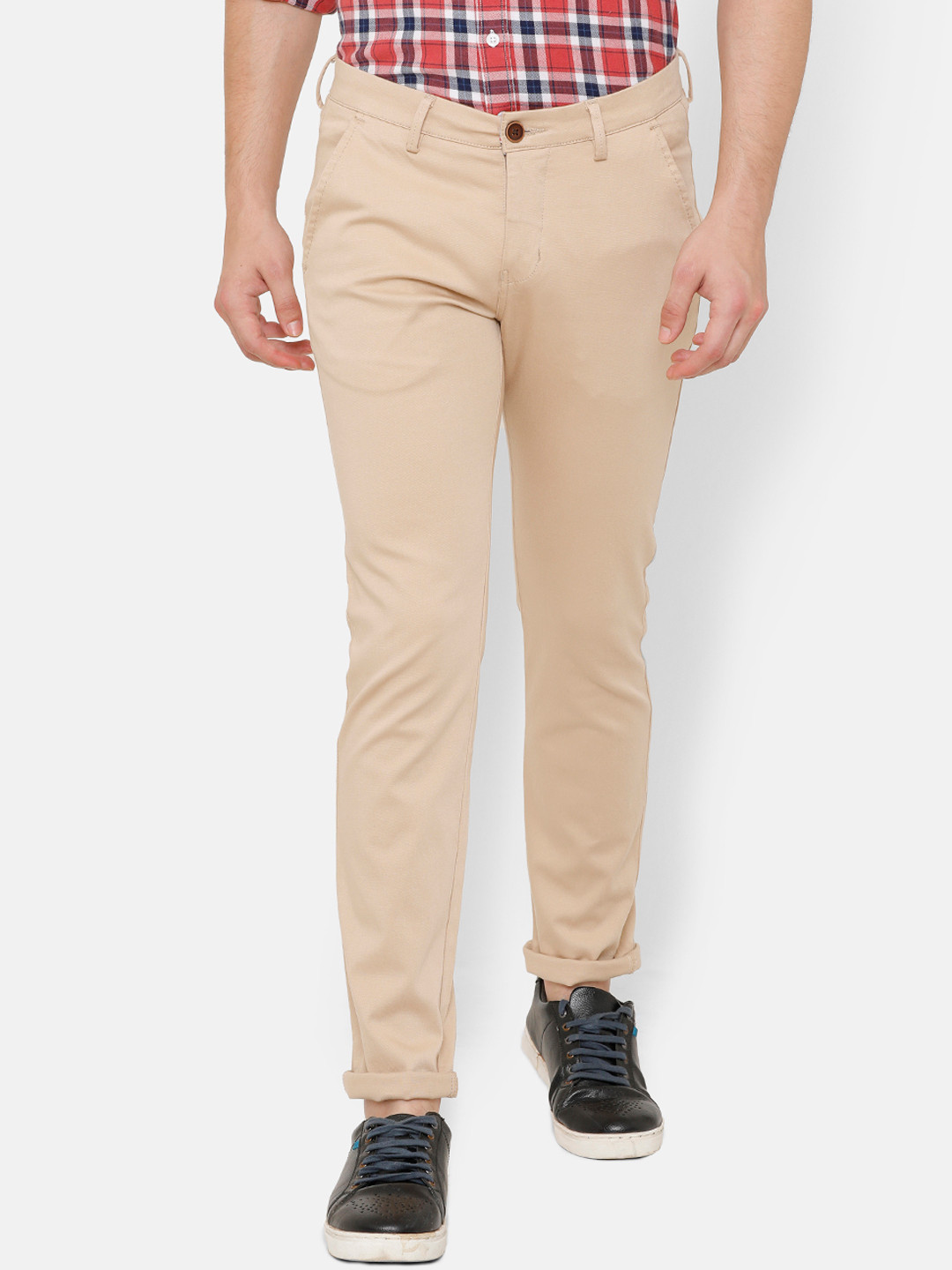 Buy Bar Harbour Men Beige Slim Fit Solid Regular Trousers Trousers