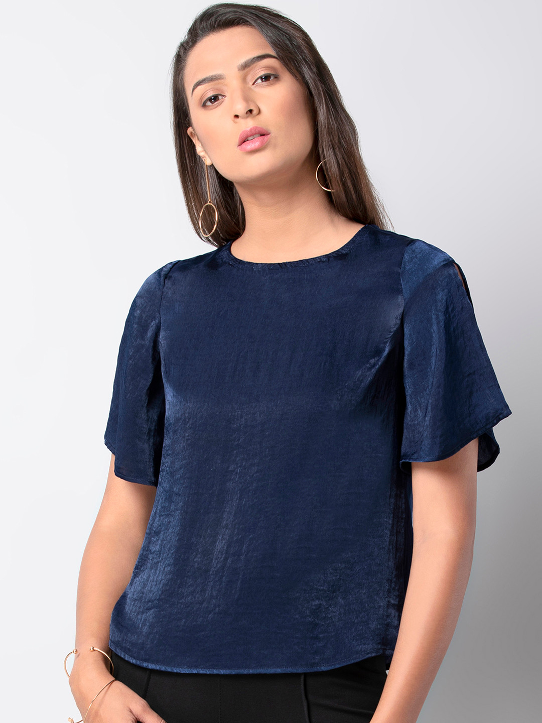 Buy FabAlley Women Navy Blue Solid Top Tops for Women