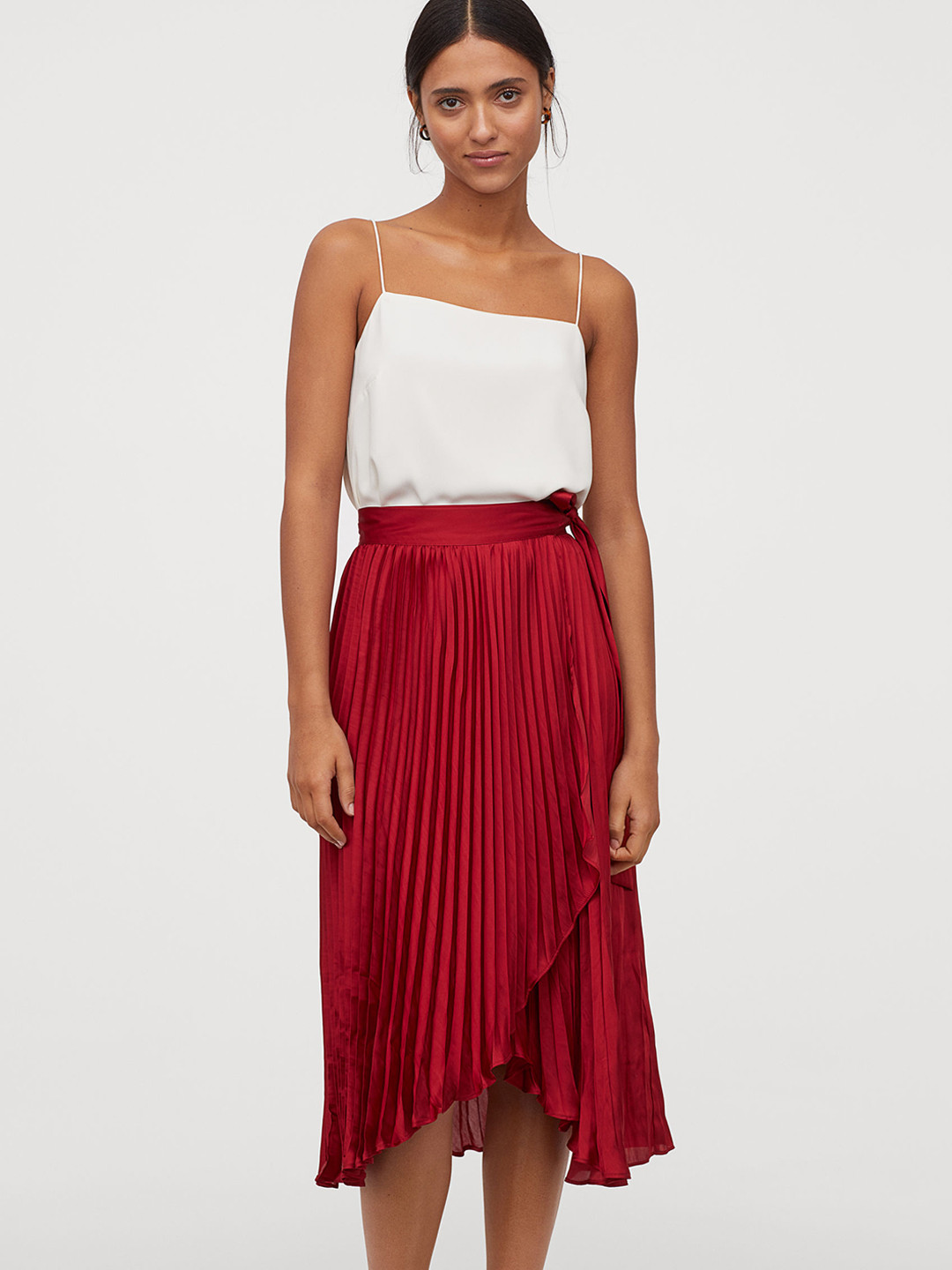 Buy H&M Women Red Pleated Wrapover Skirt Skirts for Women 11082386