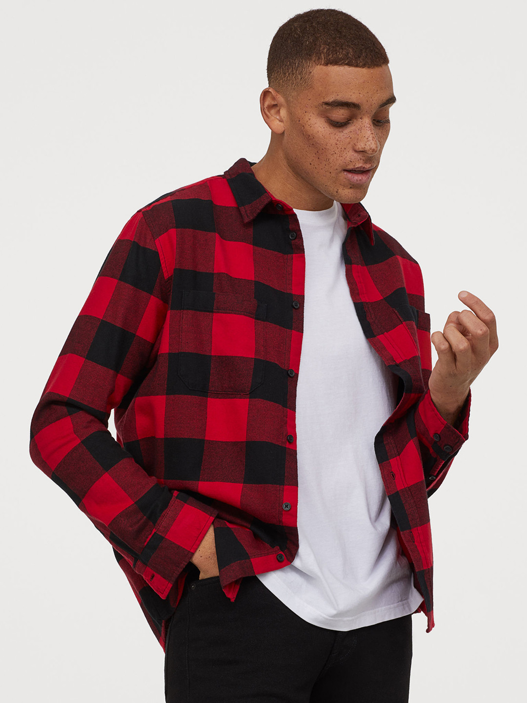 Buy H&M Men Red & Black Cotton Flannel Shirt Shirts for Men 11082336