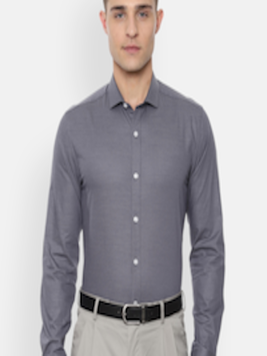 Buy Louis Philippe Men Grey Slim Fit Checked Formal Shirt - Shirts for ...