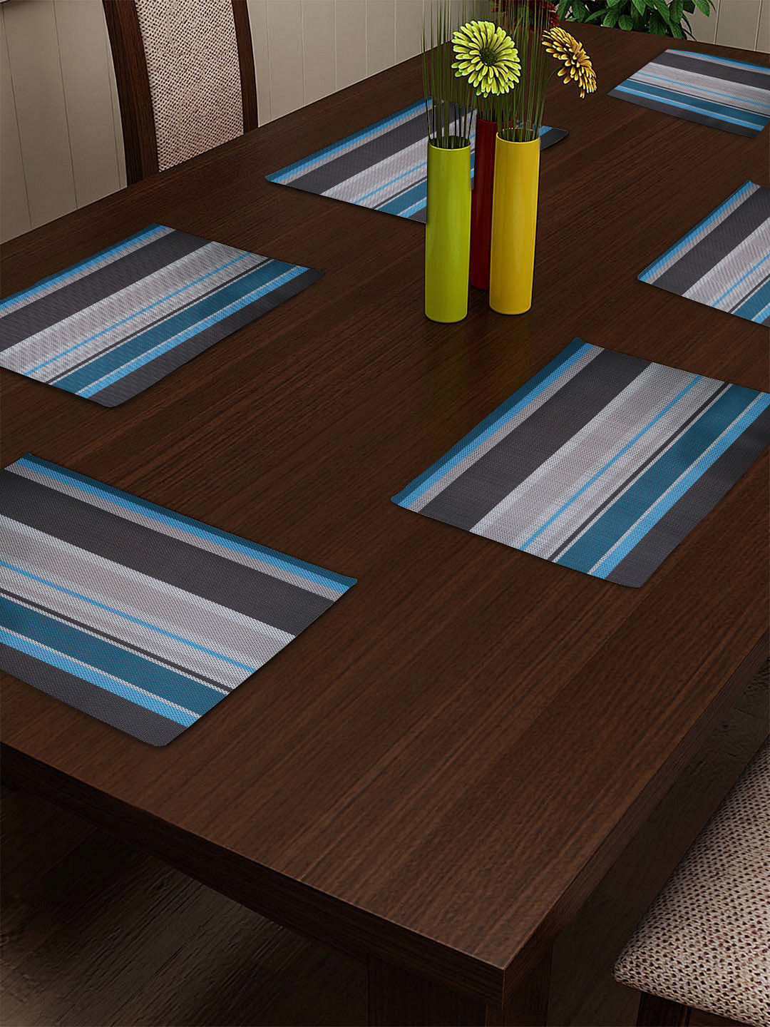 Buy BIANCA Set Of 6 Multicoloured Striped PVC Dining Table Mats Table Placemats for Unisex