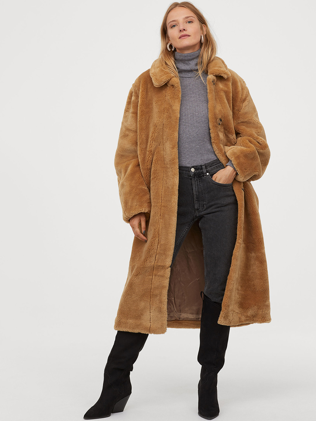 Buy H&M Women Beige Solid Faux Fur Coat Coats for Women 11082258 Myntra