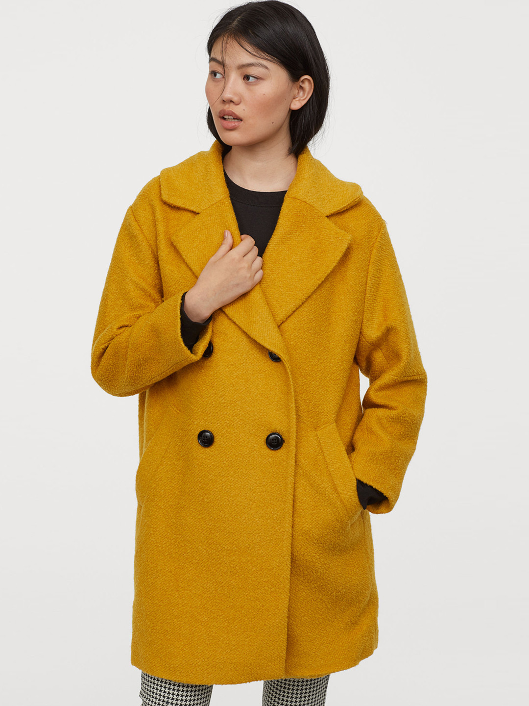Buy H&M Women Yellow Solid Double Breasted Coat Coats for Women