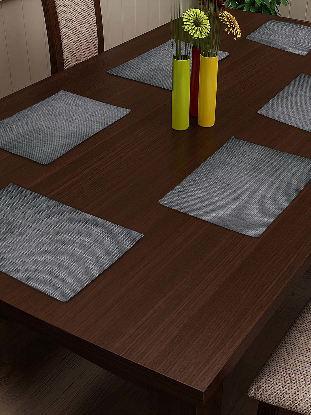 Buy BIANCA Set Of 6 Grey Solid PVC Dining Table Mats Table Placemats
